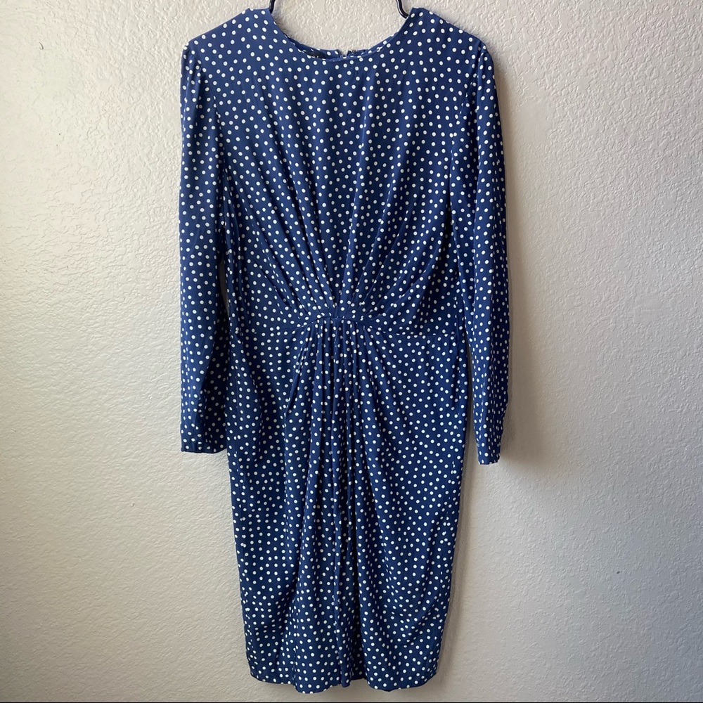 Vintage 80’s Silk Polka Dot Dress | Navy Blue and White | Vintage Size 12